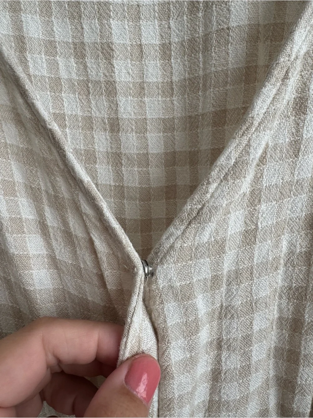 H&M L.O.G.G. Beige Gingham Linen Blend Tie Wrap Romper Size 14